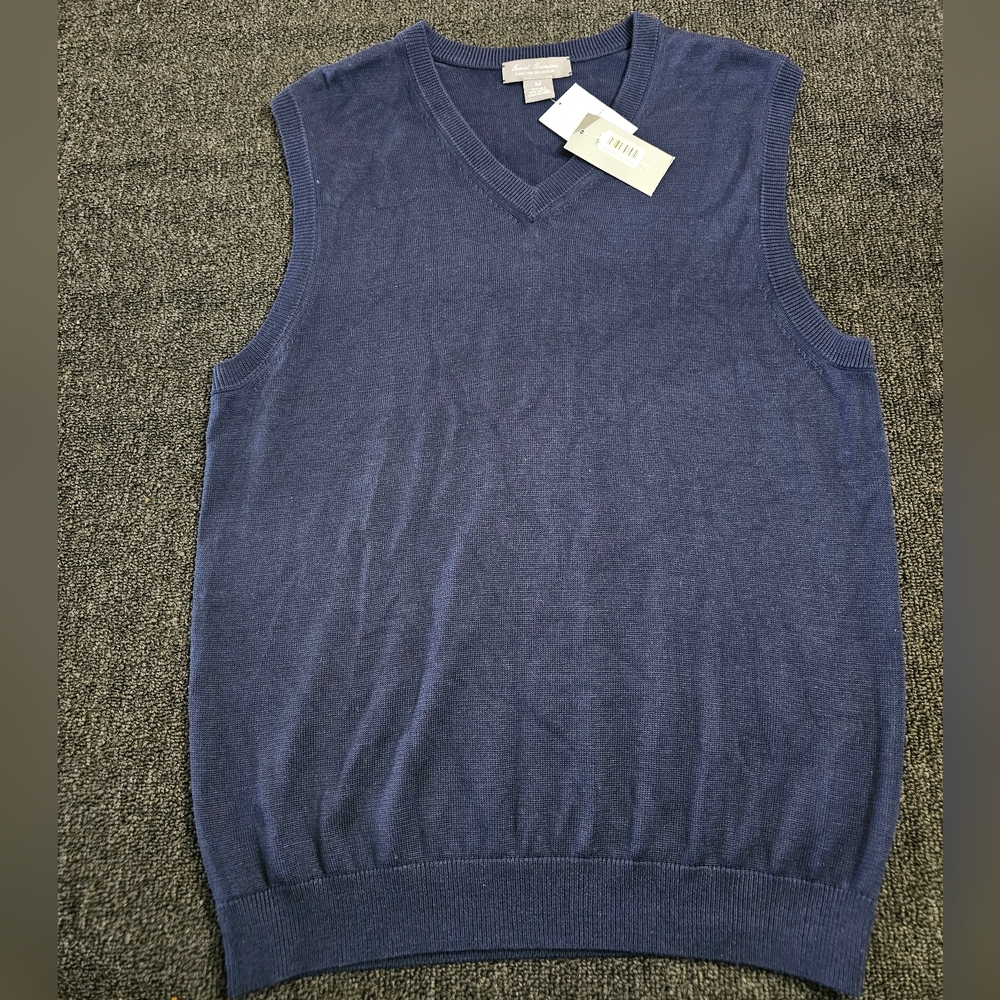 Daniel Cremieux Blue Silk Cotton Blend V-Neck Sweater Vest Men's Size Medium